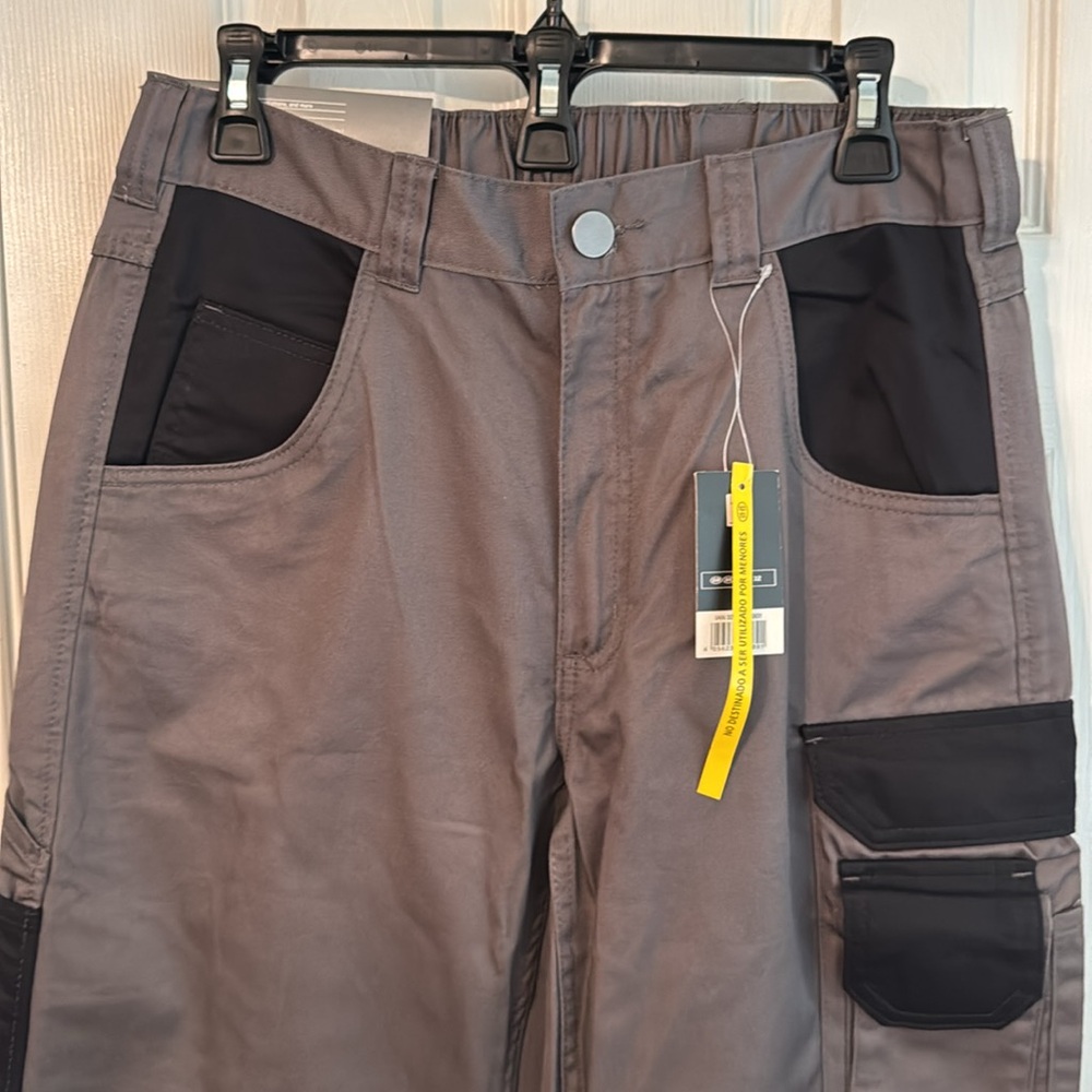 NWT Powerfix Men's Size 32 Gray Work Cargo Pants with Black Reinforced Panels - Picture 2 of 11